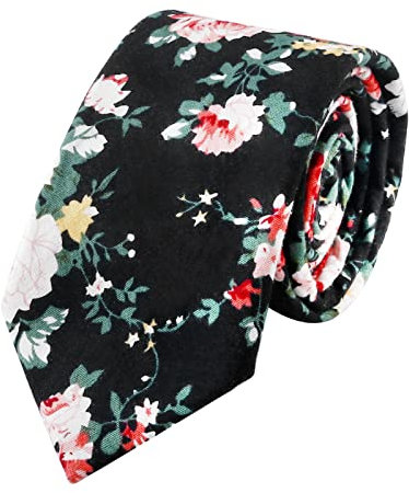 HOULIFE Floral Krawatten für Männer - Skinny Herren Krawatte, Herren Baumwolle Krawatte, Slim Herren Krawatte für Hochzeit Party Casual Daily Use, Schwarz , /