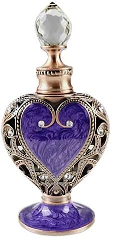 TEAMWILL Vintage Purple Perfume Glass Bottle Crystal Openwork Refillable Metal Empty Gift
