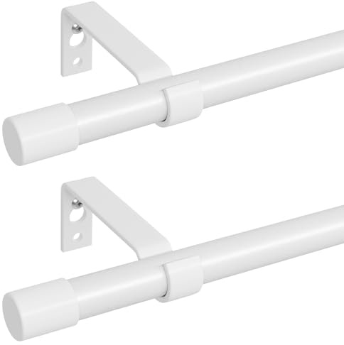 Gardinenstange Weiß 68 to 157 cm 2 Stück, Wandmontage Weiss Matt Metall 16mm Durchmesser Gardinenstange Set1.5m Lang
