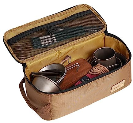 Youding Camp Kitchen Organizer, Practical Rectangular Storage Bag, Khaki, Brown, Foldable, 12*13*12CM, 158g, Camping Cookware and Utensils