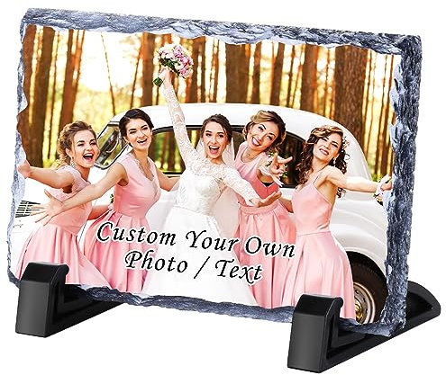 Skyeasure Personalisierte Schiefertafel mit Ständer, Benutzerdefinierte Bilderrahmen Sublimation Blank Schiefer Rock Stone Bilderrahmen für Desktop, 9.4 x 5.9 cm, 5.9 x 7.87 cm, 6.3 x 11.81 cm, Grau