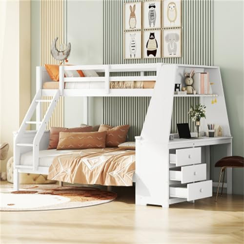 Tcewhhy Etagenbett 90x200 cm 140x200 cm Kinderbett Ausgestattet Mit Tisch Großer Stauraum Hohes Geländer Hochbett Mit Rausfallschutz Jugendbett Für Erwachsene Gästebett Weiß