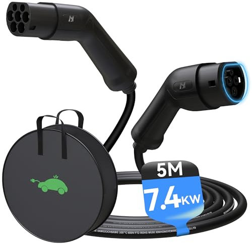 HiEVcar Chargeur Voiture Electrique Type 2, Borne de Recharge Vehicule Electrique, Cable Recharge Voiture Electrique pour Véhicule électrique (VE) 16A 11kW Triphasé de 5 mètres pour VE EV/PHEV