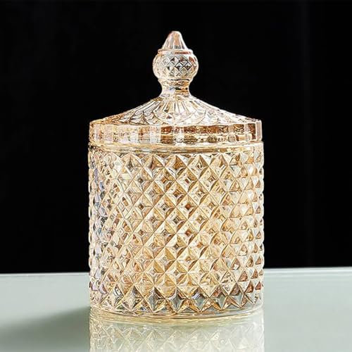 YILUSHENGHUA Colorful Glass Jar With Lid - Candy Dish, Cookie Jar, Jewelry Box, Buffet Container for Food Storage - Decorative Biscuit Container (Large-Amber)