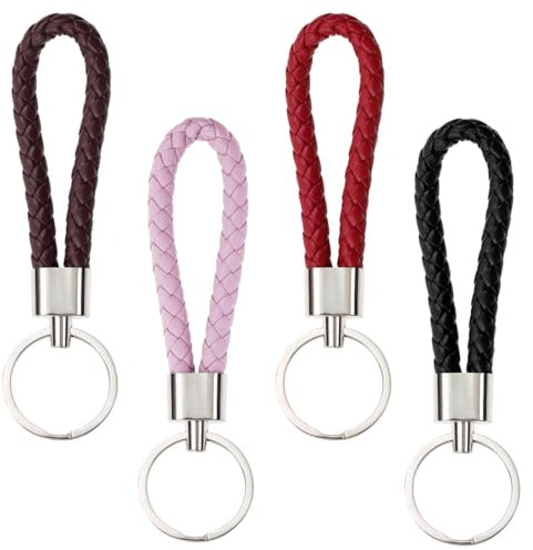IBXWMNG 4er Set Leder Schlüsselanhänger, geflochten, mit Zinklegierung Autoschlüsselbund, Multifunktioneller Schlüsselring, Schlüsselband für Motorrad, Haus und Auto,Perfekt für Damen und Herren