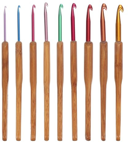 PATIKIL 9 Stück Häkelnadel, Bambusgriff Häkelnadel-Set Ergonomisches Strickhaken-Set Nadeln für Häkeln Garn Handwerk Anfänger DIY Zubehör, Multicolor