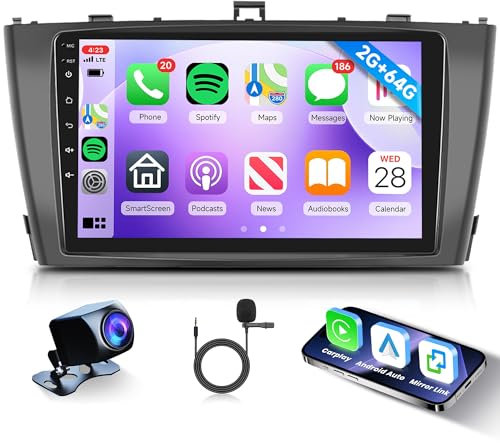 2G+64G Wireless Carplay Android Autoradio 2 Din für Toyota Avensis 3 T27 2008-2015 9 Zoll Touchscreen Autoradio mit Android Auto Navi GPS WiFi Mirror Link Bluetooth FM/RDS USB/EQ/SWC Rückfahrkamera