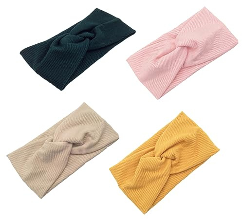 SAFIGLE 4PCS Cotton Twine Headbands for Women Elastic Cross Knot Hair Wraps Blackish Beige and Pink Stylish Hair Accessories for Yoga and Everyday Wear