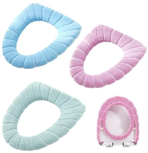 3pcs Toilet Seat Covers, Winter Warmer Toilet Covers Set, Soft Thicker Plush Material, Washable and Comfortable Toilets Cushion Seat Cover, Easy to Disassemble, Stretchable for Most Toilets