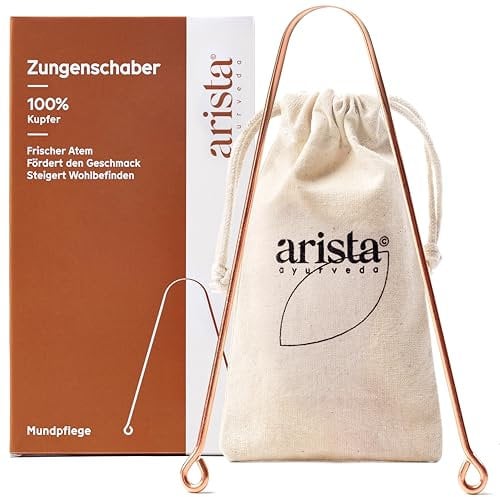 Arista Raspador lengua Pack de 1, Limpiador de lengua bucal contra el mal aliento, Raspador lengua cobre Ayurveda, Limpiador lengua adultos, Limpiador lingual