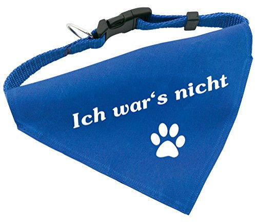Hunde-Halsband mit Dreiecks-Tuch ICH WAR'S NICHT, längenverstellbar von 32 - 55 cm, aus Polyester, in blau