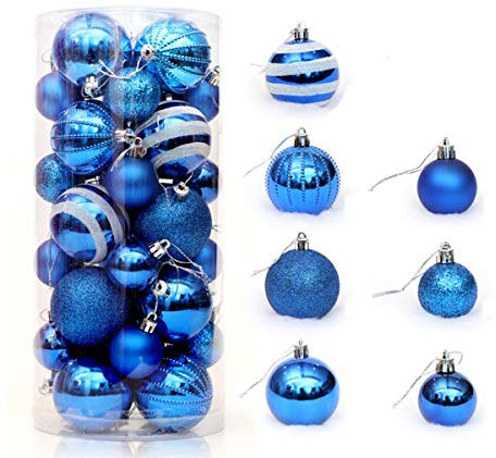 24 Stück Weihnachtskugeln Glänzend Glitzernd Matt Christbaumkugeln Weihnachten Baumschmuck Blau