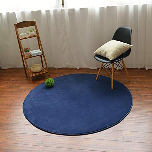 Morbuy Tapis Rond Lavable en Machine Toison de Corail Anti Slip Chambre à Coucher Salon Tapis d'Entrée Absorbant Antidérapant Coussin (50cm, Bleu Marine)
