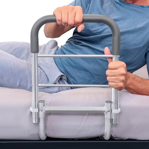 Vive Barandilla de cama – Barandilla de asistencia compacta para personas mayores y discapacitados – Mango de barra de pie con protector de prevención de caídas – Bastón ajustable para King, Queen,