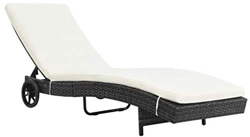 Festnight Sonnenliege Poly-Rattan | Gartenliege mit 2 Rollen | Relaxliege Stahlrahmen 199 x 60 x 37 cm | für Garten, Terrasse und Balkon | Rückenlehne Verstellbar