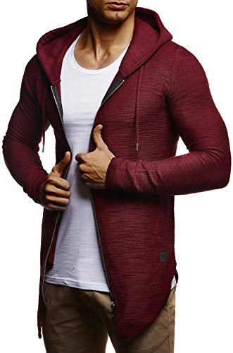 Leif Nelson Herren Sweatjacke mit Kapuze Slim Fit Baumwolle-Anteil Basic Männer Hoodie-Cardigan Langarm Jungen Schwarze Kapuzenjacke für Winter Sommer LN-6301- Bordeaux XX-Large