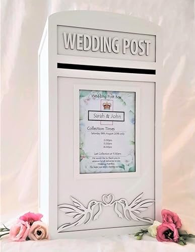 Personalised White Wedding Card Post Box With Lock & Keys, Large Lockable Wooden Wedding Cards Collection Box, Postbox for Wedding Reception, Wedding Card Box