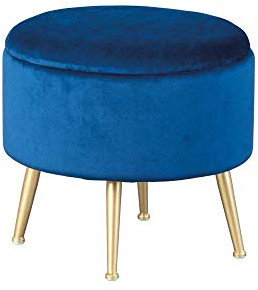 Inter Link - Hocker - Runder Container-Pouf - aus blauem Samt - Struktur aus goldfarben lackiertem Metall - Willandra