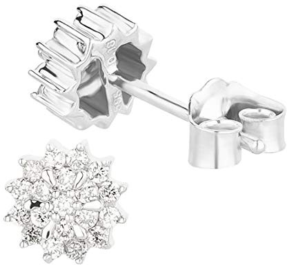 Ardeo Aurum Damen Ohrringe-Ohrstecker aus 585 Gold Weißgold mit 0,18 ct Diamant Brillant Solitär Sterne Design rund 6 mm