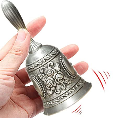 MINGZE Handglocke, Klassische Antike Zinklegierung Lautrufglocke Traditionelle Service-Rufglocke Für Schule, Abendessen Am Empfang, Hotelservice, Meditationsgebet, Haustiere Heimtextilien (Gold) 1