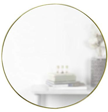 Umbra Hub Gummirahmen, Wandspiegel für Eingangsbereich, Badezimmer, Wohnzimmer und mehr, Messing, L x 18 W