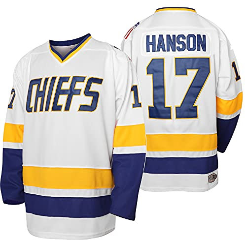 Herren-Hockey-Trikot Hanson Brother 16 Jack 17 Steve 18 Jeff Charlestown Chiefs genäht - Weiß - Groß