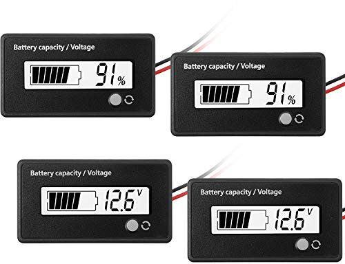 2 Stücke DC 12V 24V 36V 48V 72V Batterie Messgerät mit Alarm, Batterie Kapazität Monitor Gauge Indikator Blei-Säure und Lithium Ion Batterie Indikator (Weiß)