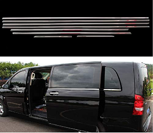 mne parts für Mercedes Vito W447 V-klasse 2014+ 5370 mm extra Langer Radstand 3430 mm Doppel schiebetür Fensterleisten Edelstahl 8tlg L3