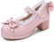 KISSASA Womens Cute Platform Shoes Chunky Mary Jane Heels Bow Court Shoes Size 10UK,Pink