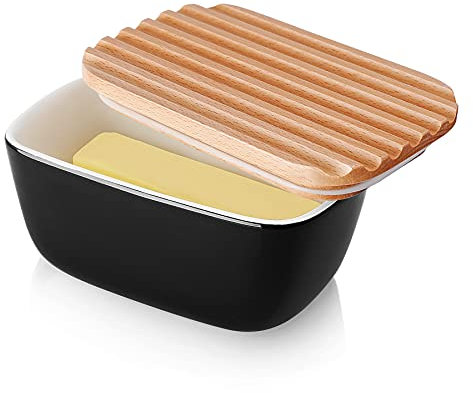 Better Dish mit Deckel für Arbeitsplatte, Butterdose mit Deckel, Butterbehälter für bis zu 2 Stäbchen, Butter – von Katze fernhalten, schwarz – bessere Butter