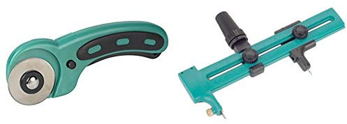 Wolfcraft 4152000Cúter de cuchilla circular para telas y papel, corte recto y curvado, con cuchilla recargable de 45 mm + 4151000Cortador circular para troquelar papel, láminas