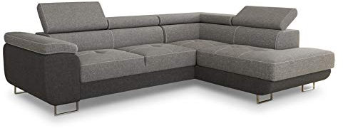 Ecksofa Caris mit Schlaffunktion und einstellbare Kopfstützen, Wohnlandschaft mit Bettkasten, Couch, Sofa, Bettsofa (Dunkelgrau + Grau (Sawana 05 + Sawana 21), Ecksofa Rechts)
