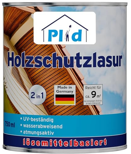 PLID® Holzschutzlasur Teak satin - [LANGZEITSCHUTZ] - alle Laub- und Nadelhölzer - feuchtigkeitsregulierend - UV-beständig - wetterbeständig - Holzschutzlasur für aussen - Made in Germany 0,75l