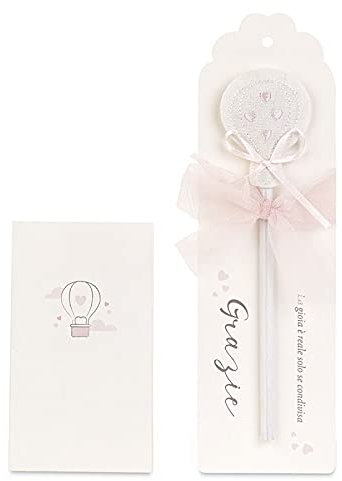Ingrosso e Risparmio 6 Matite con Mongolfiera Bianca e Rosa con Fiocco in Tulle, Astuccio Regalo con Frase Incluso, bomboniere, segnaposto Battesimo Bambina (Senza confezionamento)