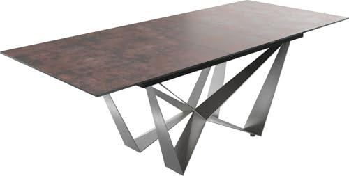 DELIFE Esszimmertisch Edge Glas Antique-braun 180/220x90cm Mittelfuß Flach Silber Ausziehbar