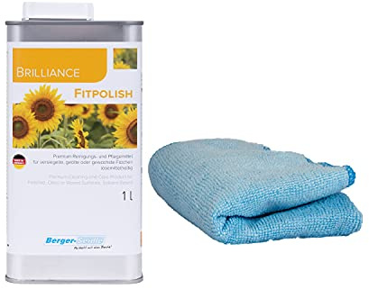 Berger-Seidle Fitpolish L92 | Parkettpflege | Reinigung u. Pflege für geölte und versiegelte Parkett- und Holzböden | 1 Liter + superweiches Poliertuch Premium