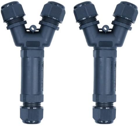 ZONADAH 2 Pack Y-Type 3-Way IP68 Waterproof Electric Cable Wire Connector M25 450V 32A 3 Pin 10-14mm 4M Deep Outdoor Garden Lighting Wiring