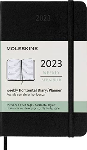 Moleskine Wochenplaner 2023, 12-Monats-Wochenkalender mit Horizontalem Layout, Horizontaler Wochenplaner, Hardcover, Taschenformat 9 x 14 cm, Farbe Schwarz