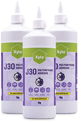 External 30 Minute PU Polyurethane Glue D4 Wood Glue Strong 1 Litre Adhesive Pack of 3, Xylo J30