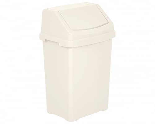 JMS we create smile 8L/25L/50L Litre Swing Lid Bin Waste Recycle Plastic Dustbins Kitchen, Home, Office, Bathroom Rubbish Trash Refused Bins (Soft Cream, 50L)