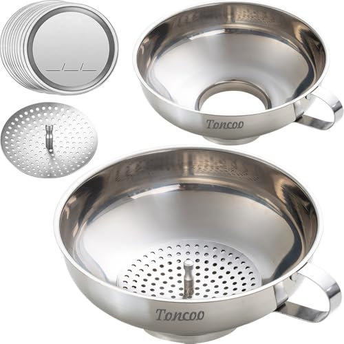 Toncoo Entonnoir de mise en conserve de qualité supérieure avec passoire pour bocaux Mason larges et ordinaires – Entonnoirs à large ouverture pour la cuisine – Kit de fournitures de mise en conserve