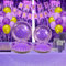 Ywediim Vaisselle de fête violette et dorée – Assiettes, Rideau ,gobelets, serviettes, nappe, pailles – Pour mariage, fête d'anniversaire, sert 25 invités (violet)