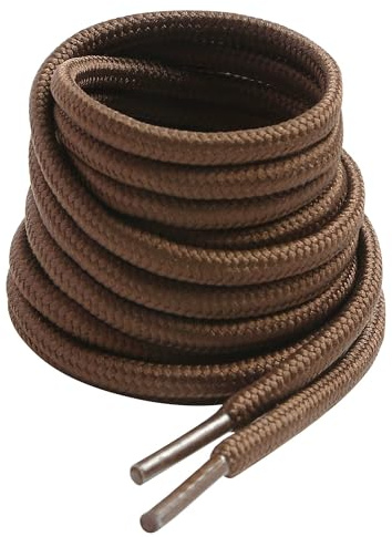 Vsudo Boot Laces, Round, Diameter 4 mm, Thin Shoelaces for Work Shoes/Outdoor Shoes/Hiking Shoes/Trekking Shoes/Boots, for Men and Women, Tear-Resistant Replacement Shoelaces, 14 Brown, 180 cm - 2