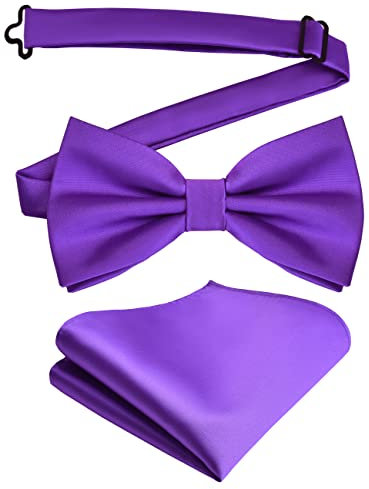 Branduce Herren Einfarbige doppelt gefaltete vorgebundene Fliege und Einstecktuch Set, Lavendel Flieder, Allgemeines