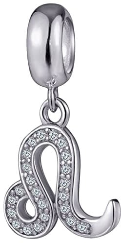 Löwe Sternzeichen Charms passen Pandora Geburtstag Armband, 925 Sterling Silber Leo Zodiac Sign Halskette Anhänger, 12 Horoskop CZ Perlen, Geschenke für Familie/beste Mutter/Junge
