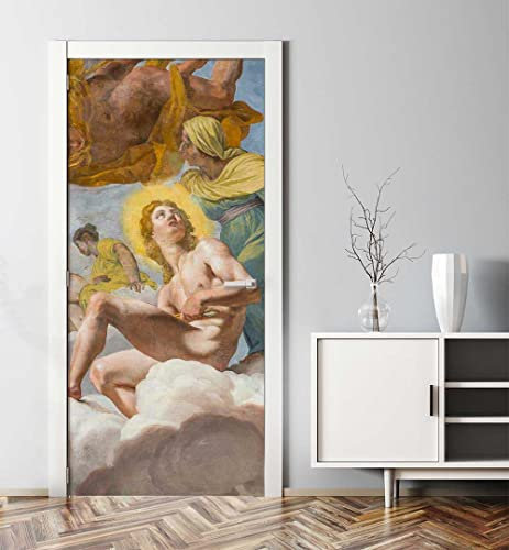 MyMaxxi - Tür bekleben mit Türtapete Türposter Türfolie Selbstklebend 90x200 Barrock Malerei mit Engel - Tür verschönern Türaufkleber Türklebefolie Wolken Mensch blau