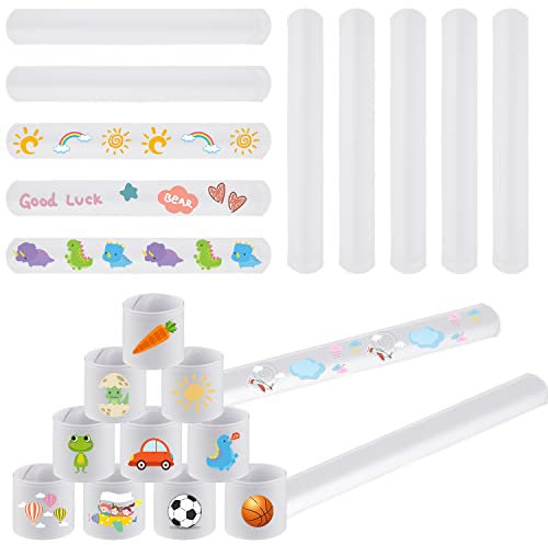 Unvtap 26 Stück DIY Schnapparmbänder Weiß Slap Armbänder, Schnapparmbänder Zum Bemalen, Schnapparmband Selber Gestalten, Schnapparmband für Party Mitgebsel Kindergeburtstag Jungen und Mädchen