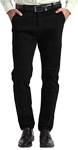BlauerHafen Herren Hose Formell Business Büro Freizeit Kleid Party RegularGerade Kariert Smart Anzug Plissiert Classic Dress Hosen Alle Größen 30W-38W (Schwarz, 32W / 32L)