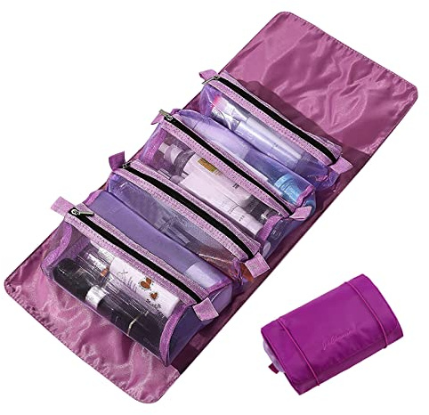 LumiSyne 4 In 1 Borsa Per Cosmetici Staccabile Appendere Roll-Up Porta Trucchi Borsa Da Toilette Borsa Cosmetica a Rete Portatile Pieghevole Borsa Da Trucco Impermeabile Beauty Case Da Viaggio