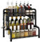 LARS360 Estantería para especias de pie, de acero inoxidable con 4 niveles, 8 ganchos, organizador de cocina para botellas de especias, vasos, botellas de aceite (negro)